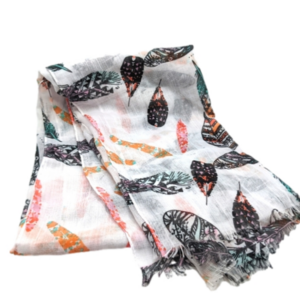 Tribal Feathers Sheer Scarf with Fringe Accent